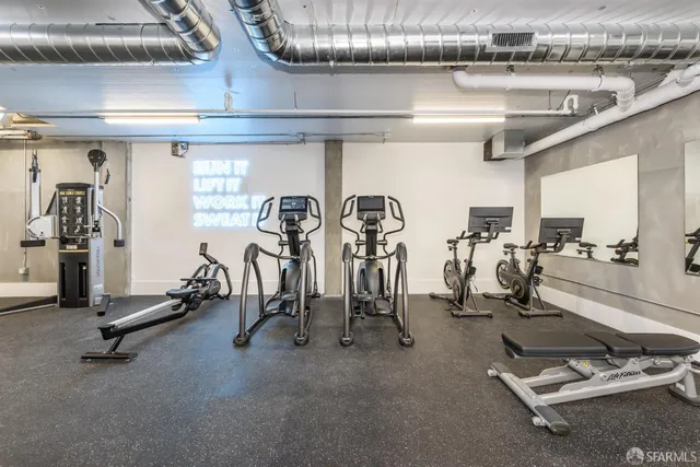 a room with gym equipment