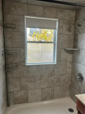 a bathroom with a window