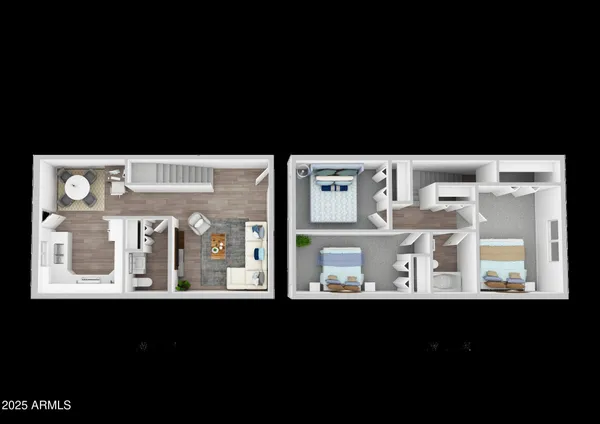 a bedroom with a large bed and potted plant on the dresser