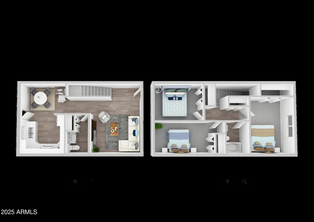 a bedroom with a large bed and potted plant on the dresser