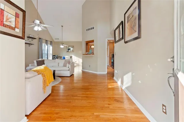 a hallway with wooden floor