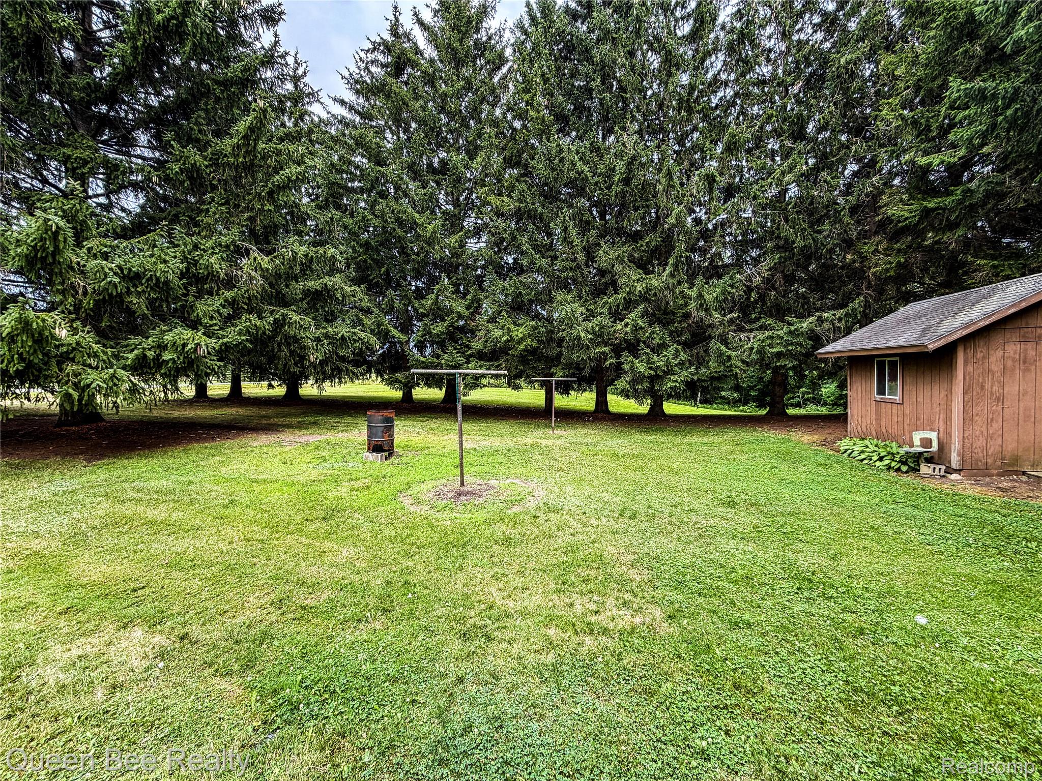 9012 Lincoln Road Harbor Beach, MI 48441 - Photo 4 of 15 Expansive grassy yard with a row of mature evergreen trees