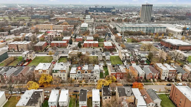 an aerial view of a city