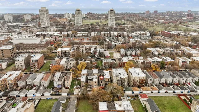 a view of a city with tall buildings