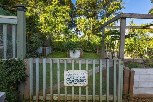 a view of a deck with a tree