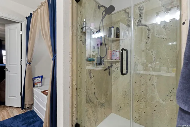 a bathroom with a shower
