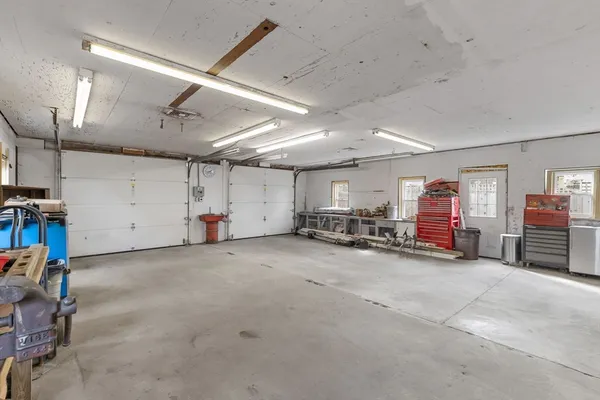 a view of a garage with furniture