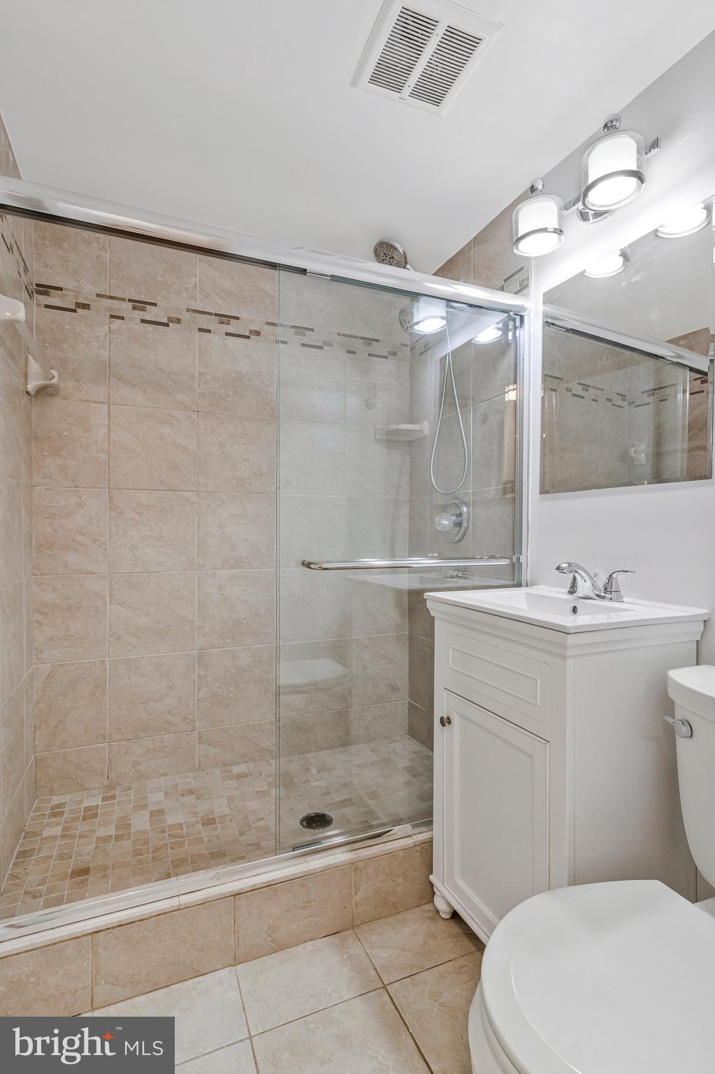 334 E Street Northeast Washington, DC 20002 - Photo 31 of 32 a bathroom with a shower a mirror and a sink
