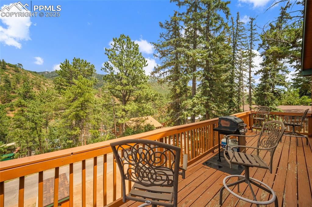 9845 Mesa Road Cascade, CO 80809 - Photo 13 of 50 a view of a balcony with wooden floor and fence
