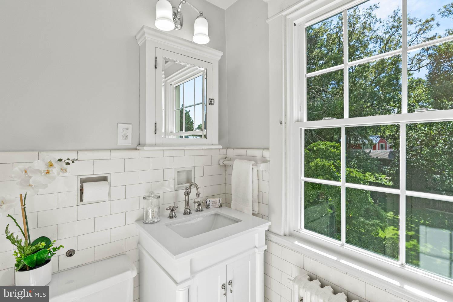 7406 Brookville Road Chevy Chase, MD 20815 - Photo 30 of 72 a bathroom with a sink vanity and a mirror