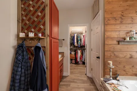 a bathroom with sink and mirror