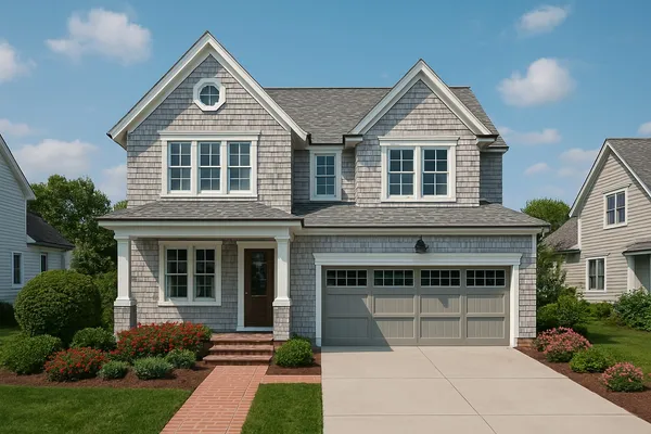 front view of a house with a yard