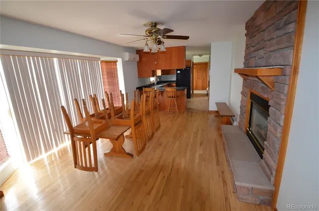 a view of a living room and dining room