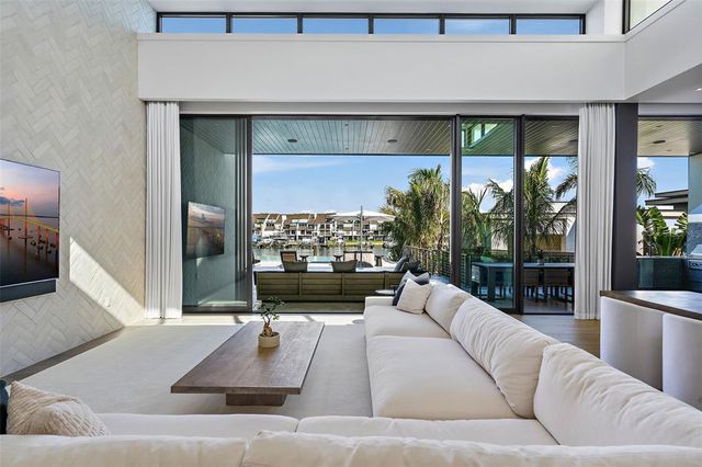 a living room with furniture and a floor to ceiling window