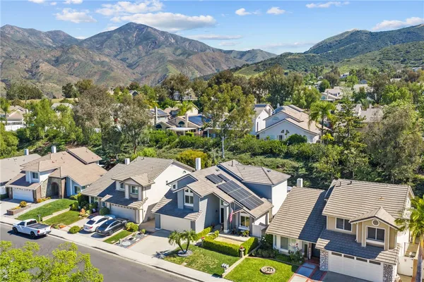 an aerial view of residential houses with outdoor space