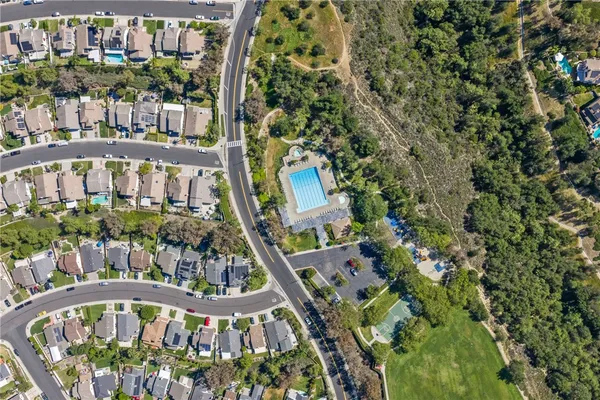an aerial view of a house