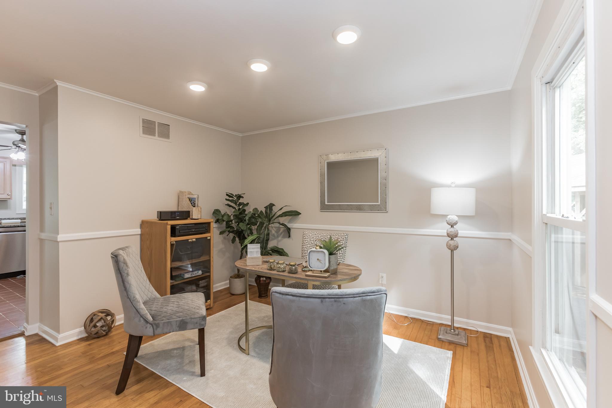 The dining room doubles as an office