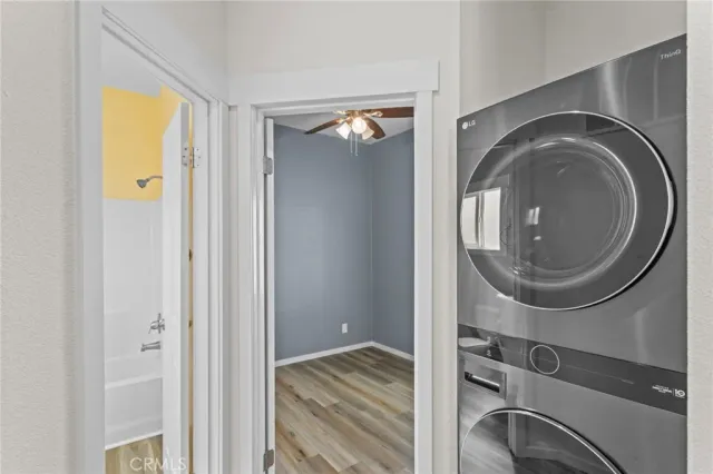 an empty room with a bathroom