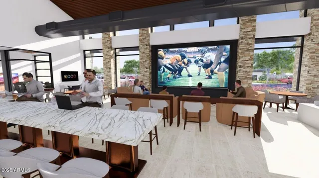 an aerial view of a house with a garden