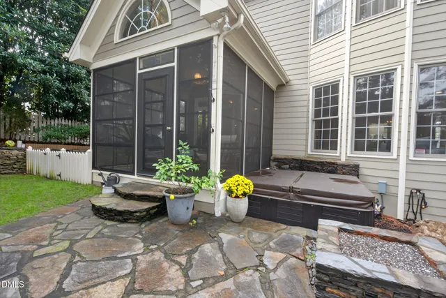 a front view of a house with patio