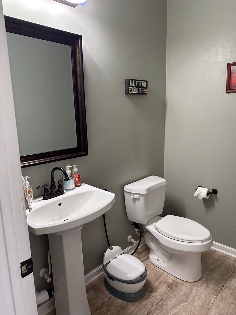 26 Apache Trail Fort Mitchell, AL 36856 - Photo 15 of 18 a bathroom with a toilet a sink and mirror