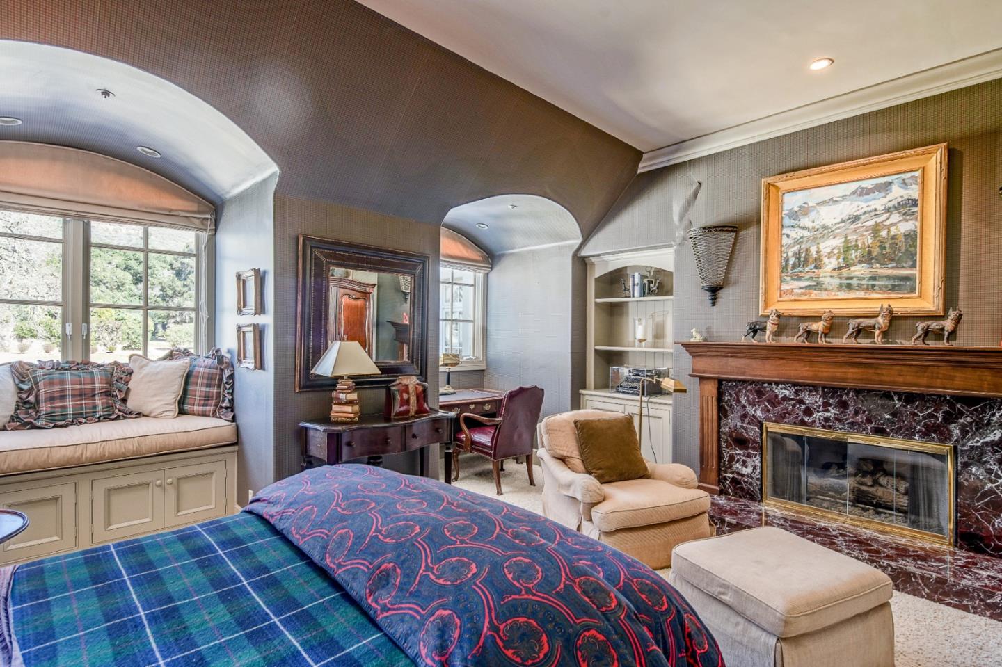 12 Ring Lane Carmel Valley, CA 93924 - Photo 52 of 73 a living room with furniture a fireplace and large windows