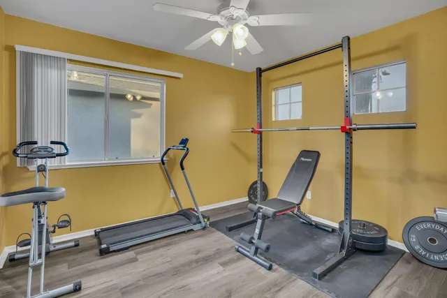 a view of a room with gym equipment
