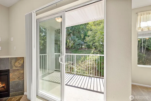 a view of a bathroom with mirror