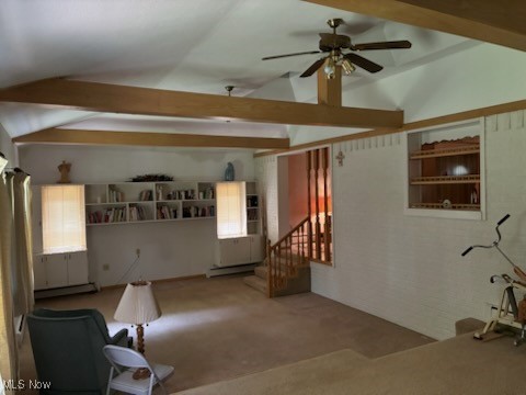 5514 Detroit Road Elyria, OH 44035 - Photo 8 of 8 Carpeted living room with a ceiling fan and a baseboard radiator