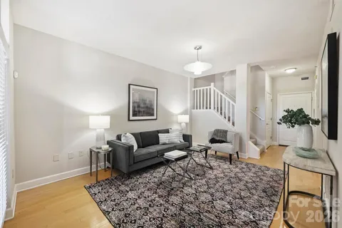 a living room with furniture and a rug