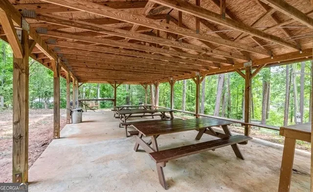 a view of a lake with a mountain in the background
