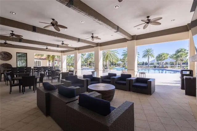 a view of swimming pool with outdoor seating