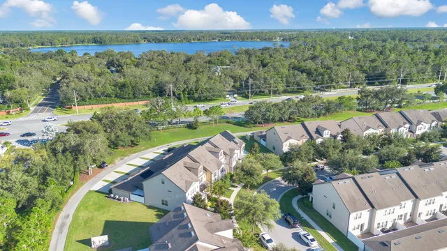 an aerial view of a house