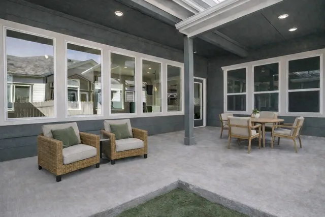 a outdoor living space with furniture and a couch