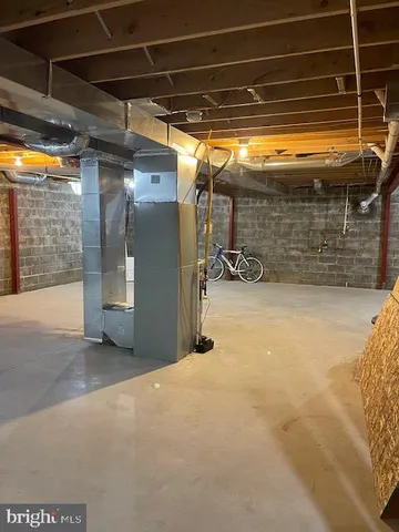 a view of a garage with wooden wall