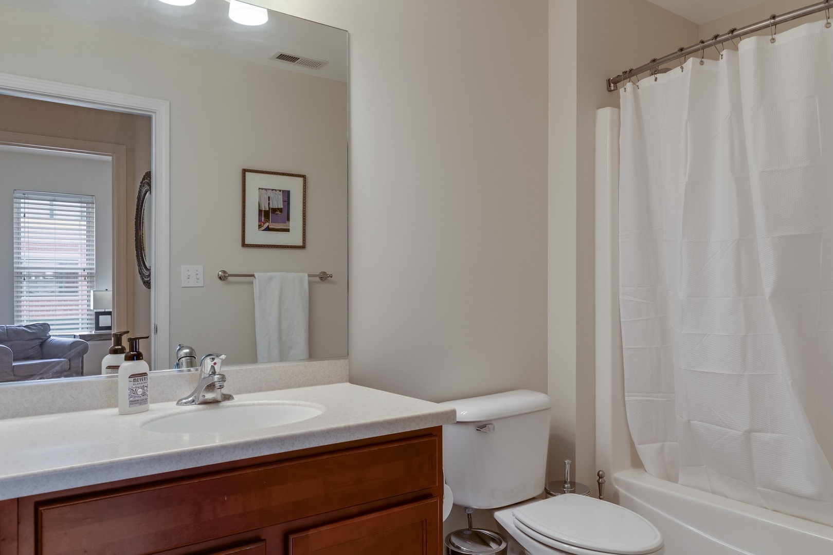 2935 Central Street, Unit 204 Evanston, IL 60201 - Photo 24 of 29 a bathroom with a sink a toilet a mirror and shower curtain