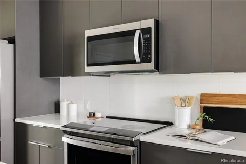 a kitchen with a stove and a microwave
