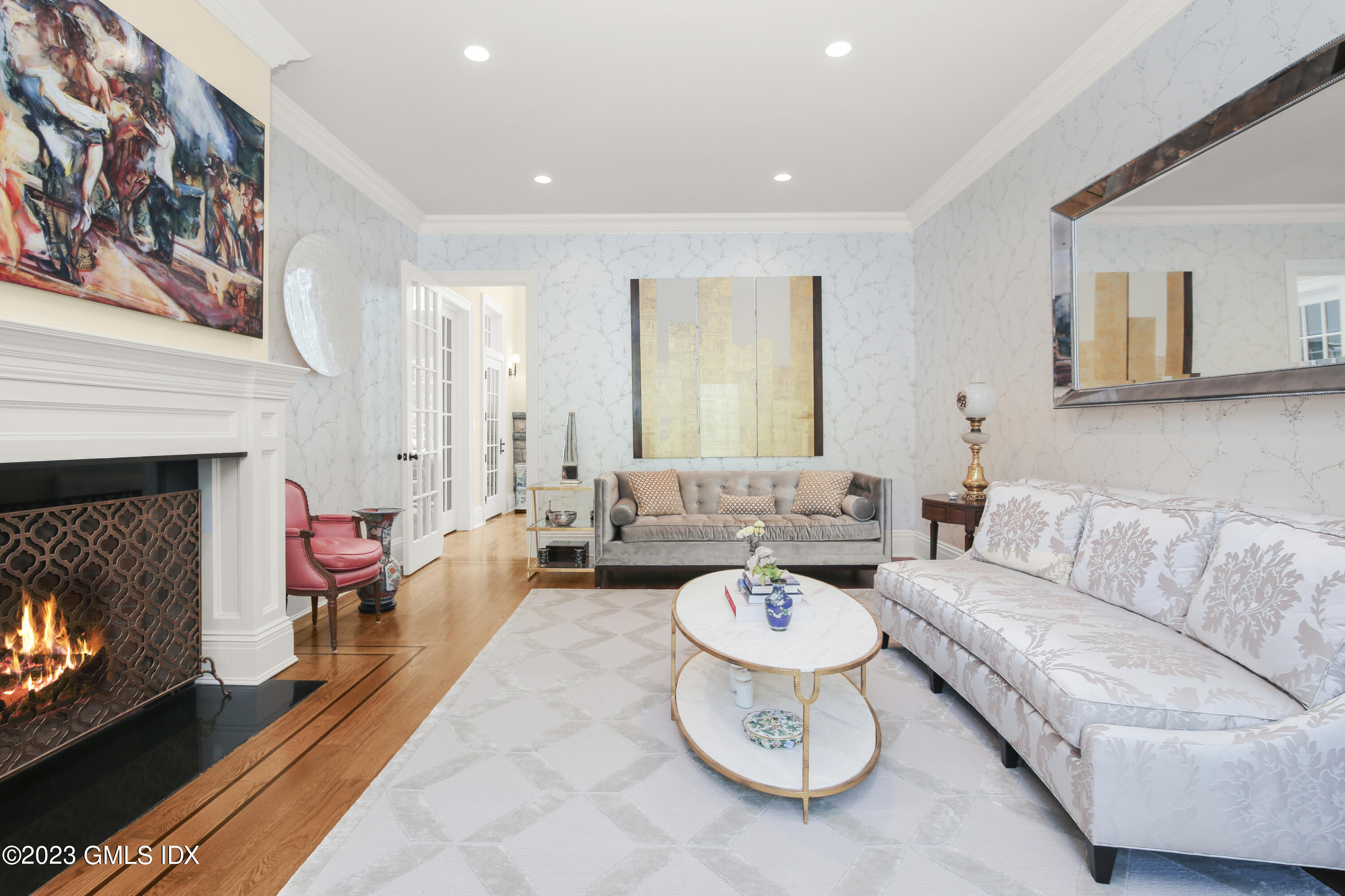 39 Boulder Brook Road Greenwich, CT 06830 - Photo 7 of 55 a living room with furniture a flat screen tv and a fireplace