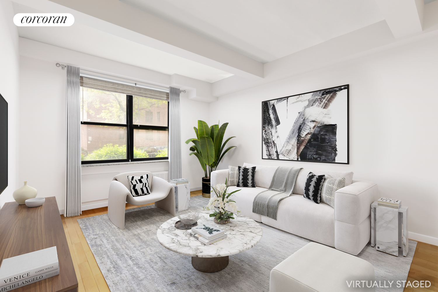139-15 83rd Avenue, Unit 127 Queens, NY 11435 - Photo 3 of 9 a living room with furniture and a large window with wooden floor