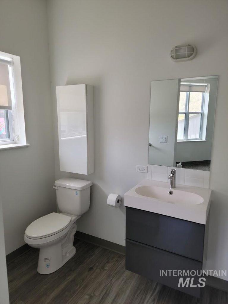121 Honeysuckle Street Bellevue, ID 83313 - Photo 8 of 13 Half bath featuring vanity and dark wood finished floors