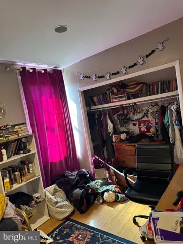 a workspace with furniture and a window