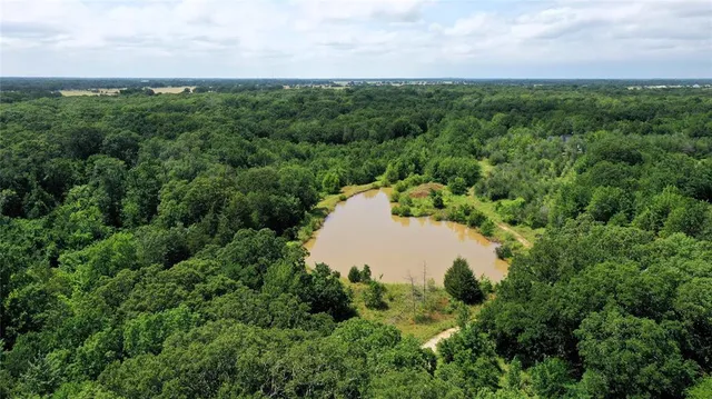 an aerial view of a house with a yard and lake view