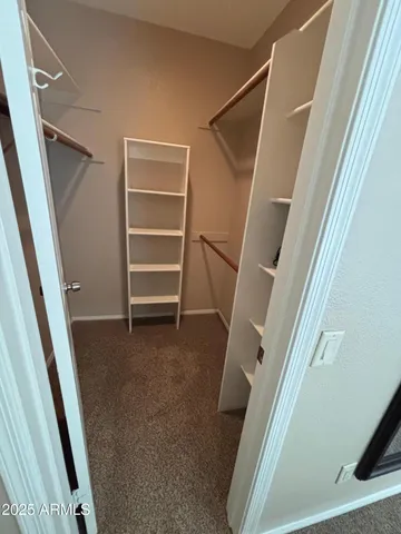 a view of walk in closet with empty racks