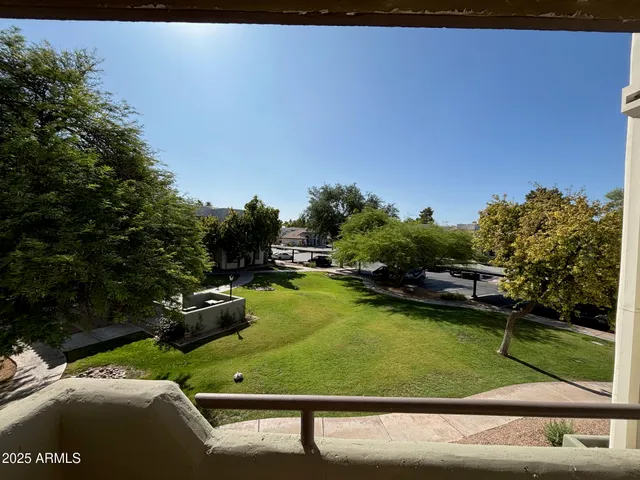 a view of a swimming pool and lounge chairs