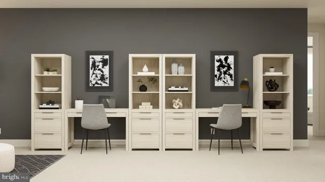a living room with a table and a potted plant