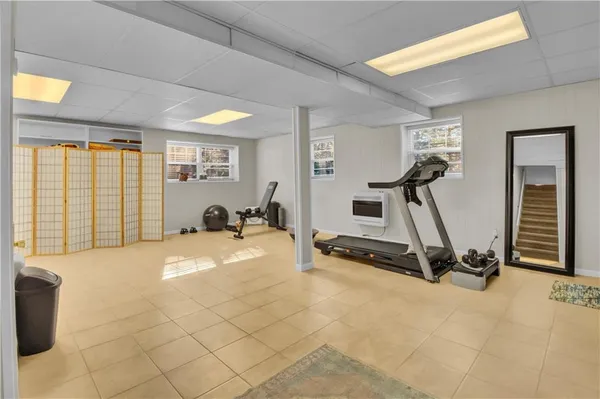 a view of a room with gym equipment