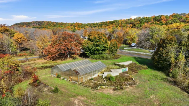 a view of a lake in middle of the town