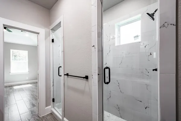 a bathroom with a shower