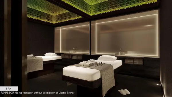 a building outdoor space with seating space