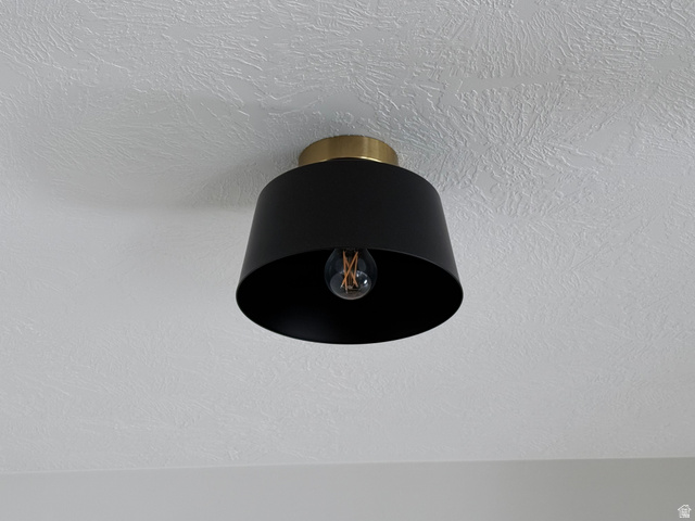 774 West 480 South American Fork, UT 84003 - Photo 28 of 76 Contemporary flush-mount light fixture with a matte black shade and brass-tone base